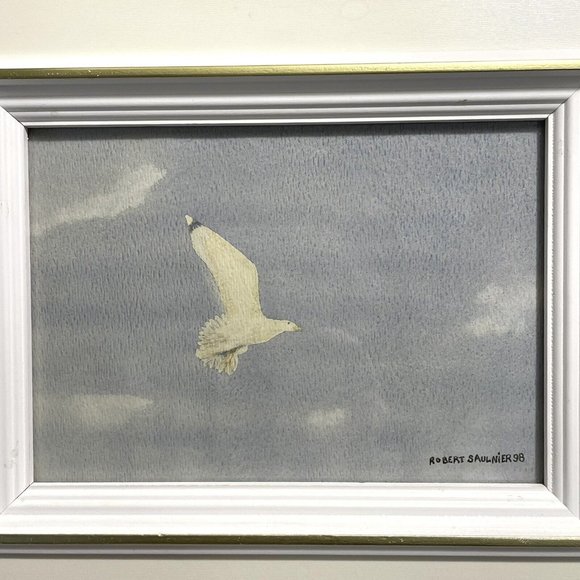 Vintage 1998 Gull Seascape Original Signed Artwork Robert Saulnier Beach House - Picture 3 of 7